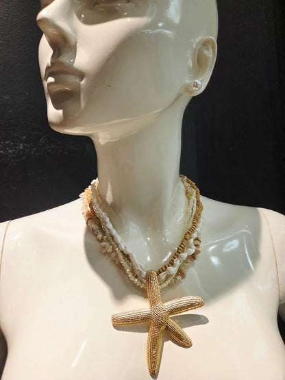 White Gold Layered Starfish Necklace Luxe