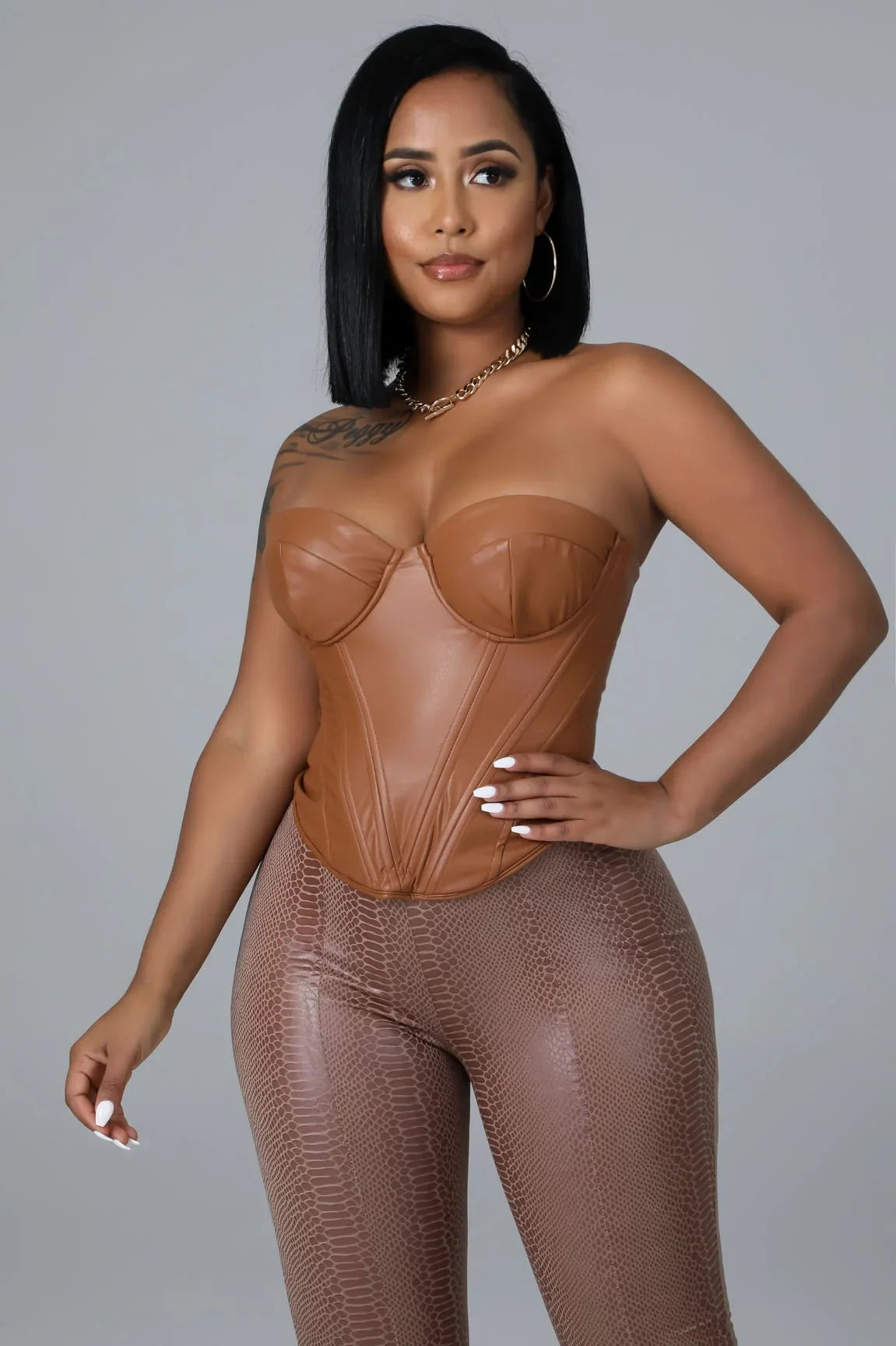 Wild Tamer Faux Leather Corset with Sweetheart Neckline