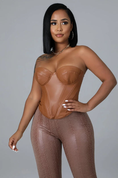 Wild Tamer Faux Leather Corset with Sweetheart Neckline