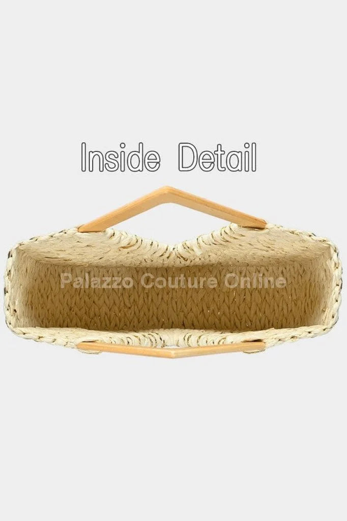 Wood Handle Straw Tote Bag (Natural)